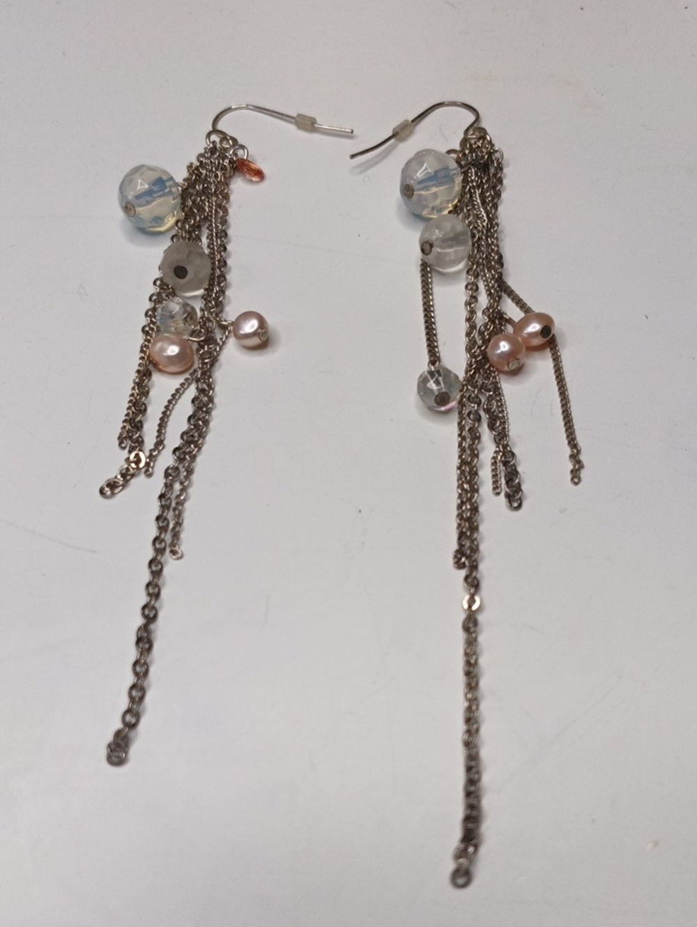Avon Silver-Tone Dangle Earrings with Opalescent Beads and Pink Pearls